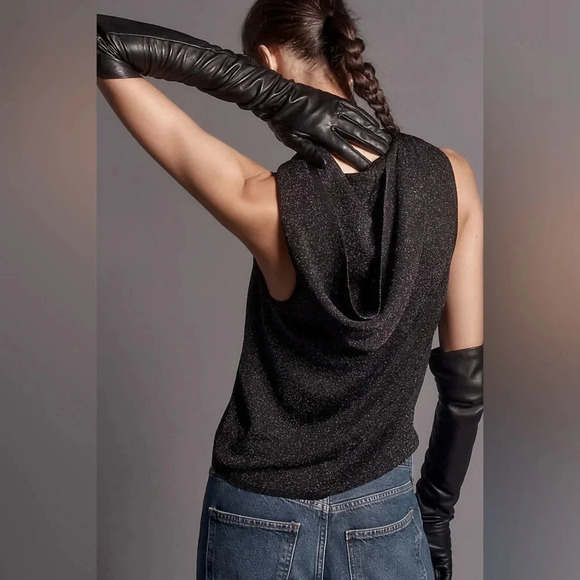 NWT new Anthropologie Pilcro metallic sleeveless hooded sweater top SMALL black - Picture 4 of 15